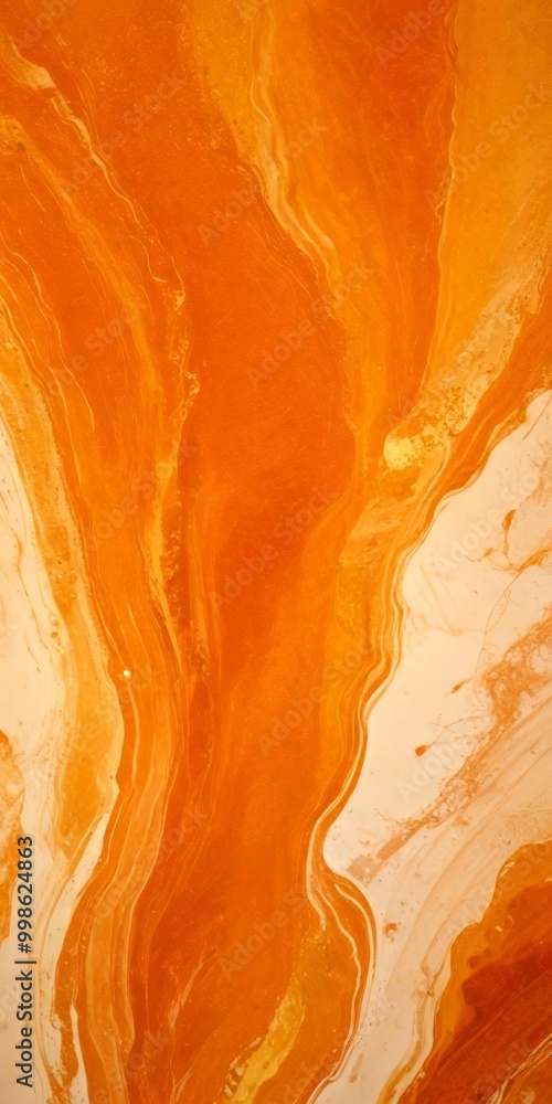 Poster a close-up view vibrant abstract painting, featuring a swirling pattern of orange and yellow hues th