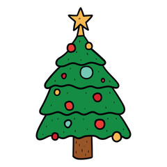 Hand drawn cartoon christmas tree on white background.