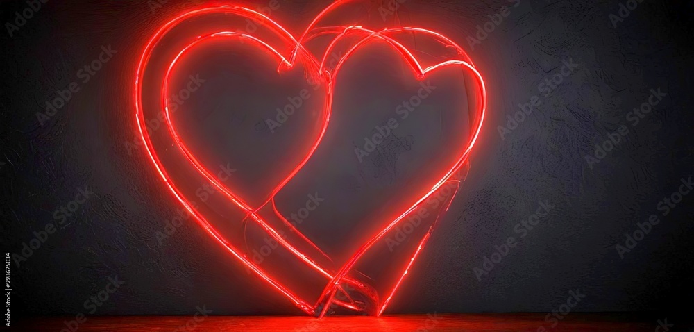 Poster Two glowing red hearts are intertwined in a dark background, creating a striking visual effect