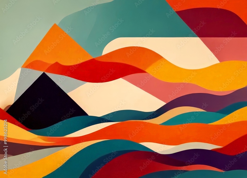 Leinwandbilder a vibrant abstract composition featuring a variety of geometric shapes and colors, including triangl