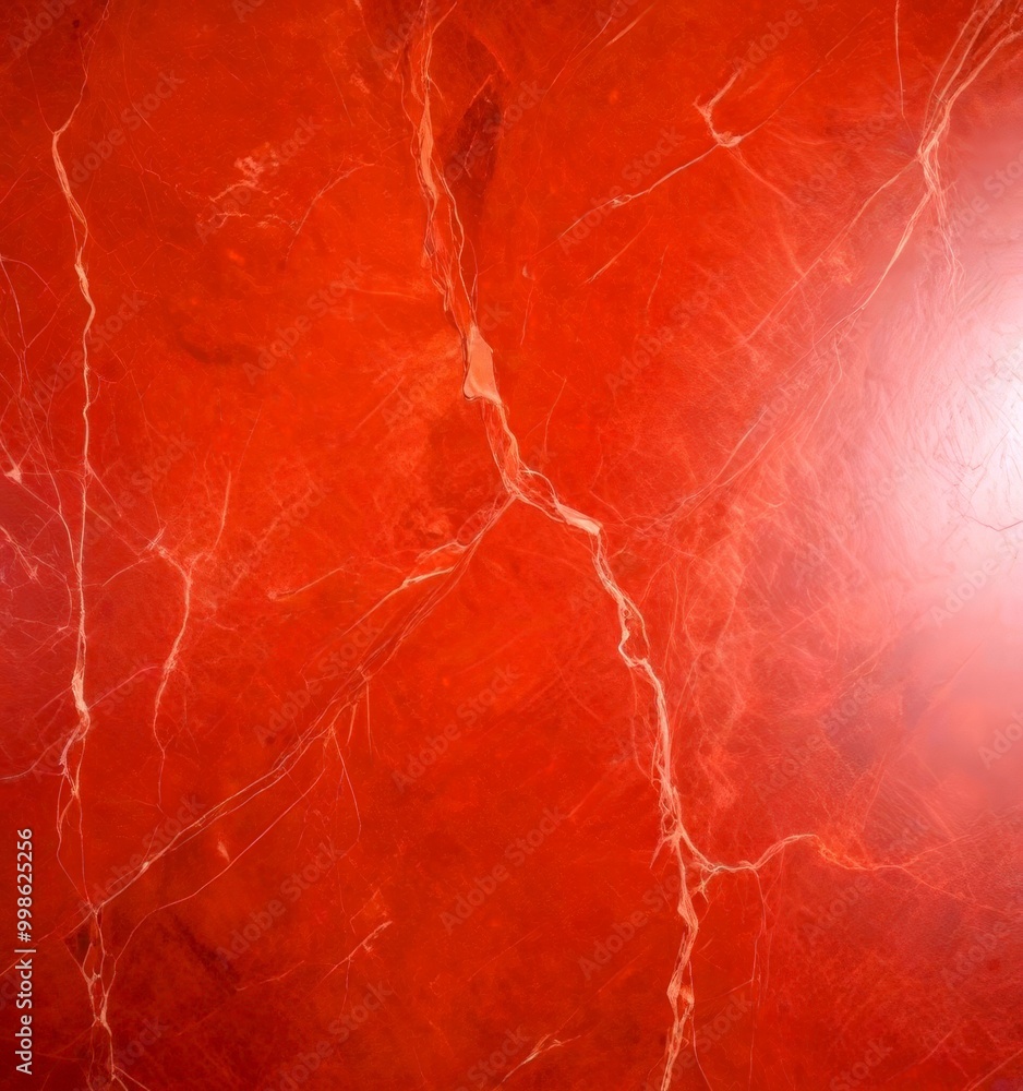 Poster a close-up view red marble surface with visible cracks and lines, creating a textured and intricate pattern