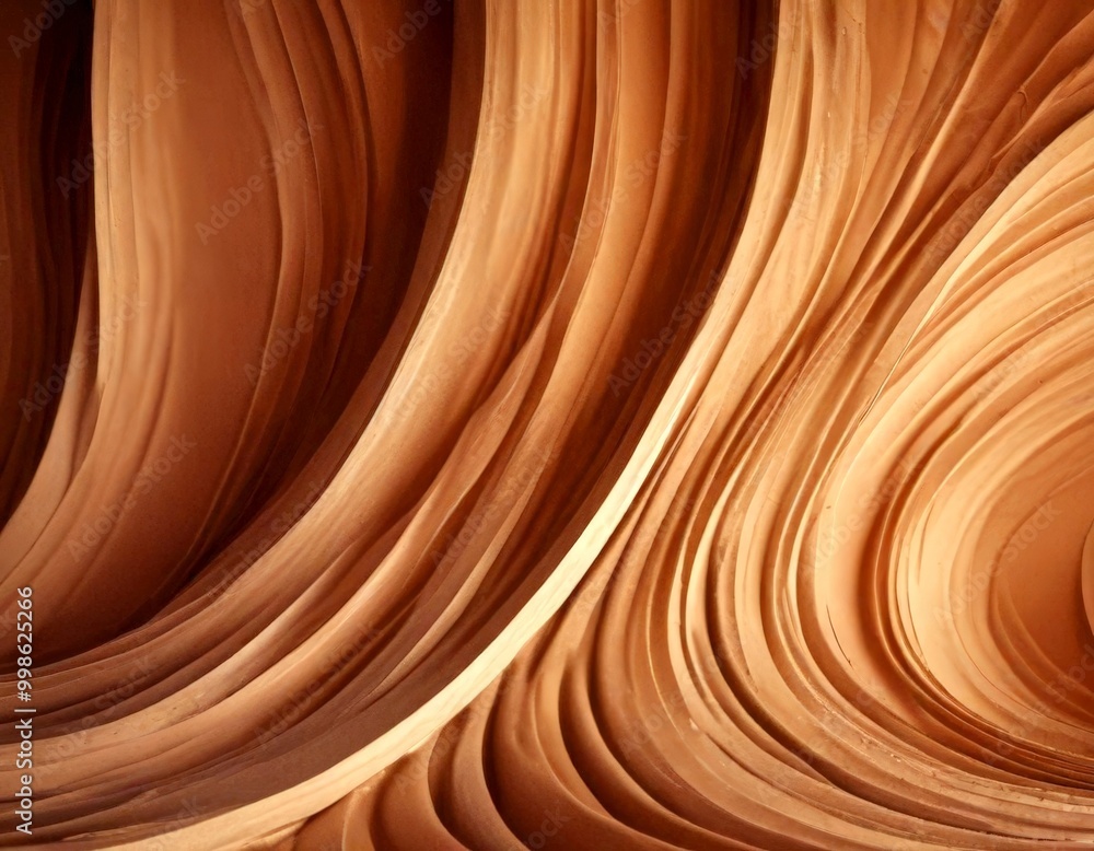 Poster a close-up view natural rock formation, with curved and wavy patterns in shades of brown and beige