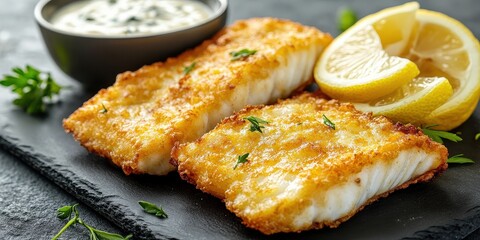 Crispy Golden Fish Fillet with Lemon Slices