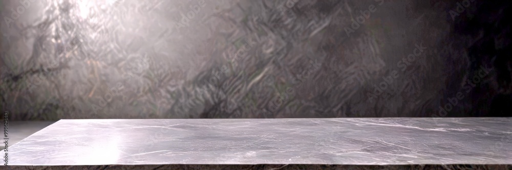 Poster a dark gray marble surface with a subtle pattern, set against a dark gray textured wall
