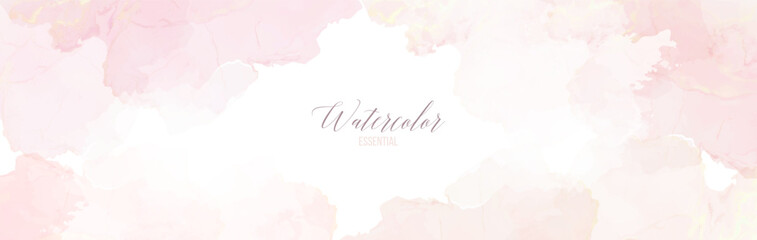 Blush pink watercolor fluid painting vector design card. Dusty rose and white marble geode frame. Spring wedding invitation. Petal or veil texture. Dye splash style. Alcohol ink.Isolated and editable