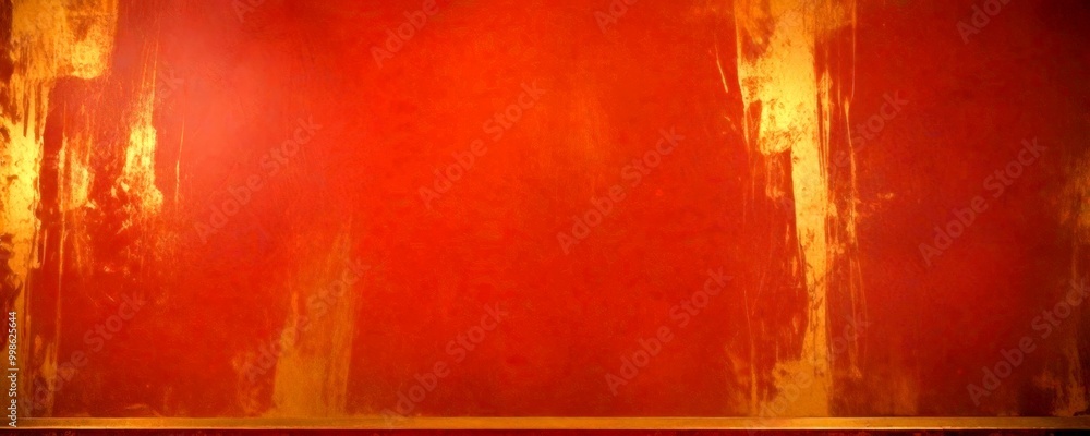 Aufkleber a textured red wall with vertical lines of gold paint, creating a striking contrast