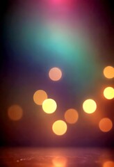 a blurred, abstract background with a gradient of colors, including shades of blue, green, purple, and orange dominated by circular shapes, possibly bokeh