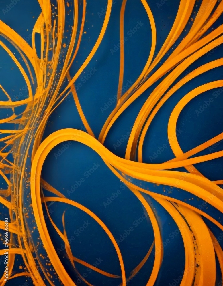 Aufkleber a striking abstract composition of curved lines in shades of orange and blue, creating a sense of movement and dynamism