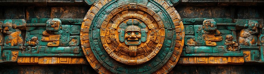 Obraz premium Intricately Carved Stone Features Displaying the Serpent Design of Coatl in a Natural Setting