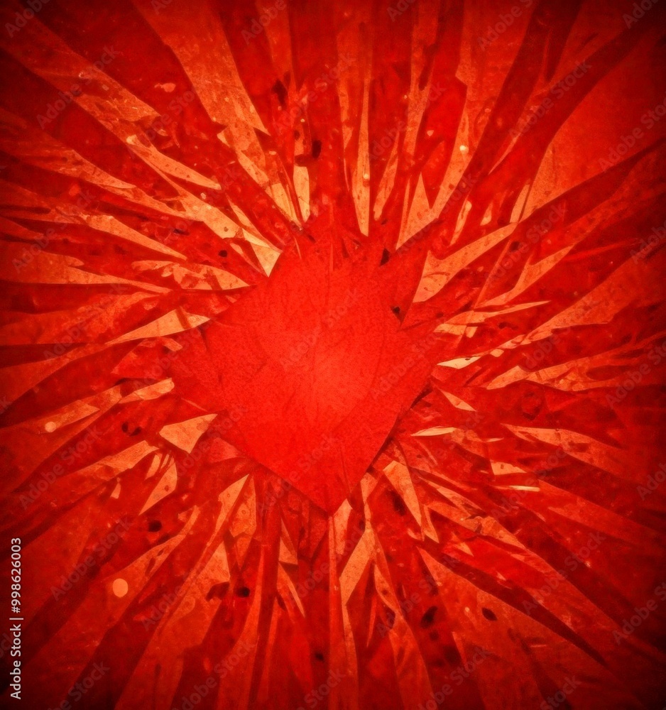 Fototapete a vibrant abstract composition with a red background, radiating outwards in a radial pattern The edges of the are jagged and uneven, adding a sense of dynamism and
