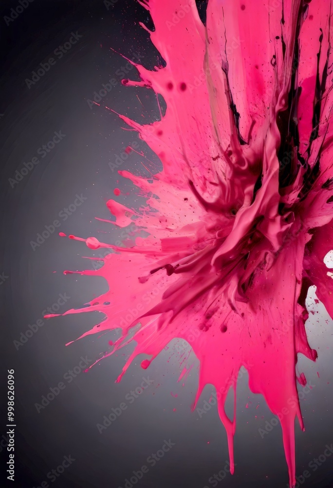 Aufkleber a close-up view splash of pink paint against a dark background The paint splatters and drips in a dynamic and abstract manner, creating a sense of movement and energy