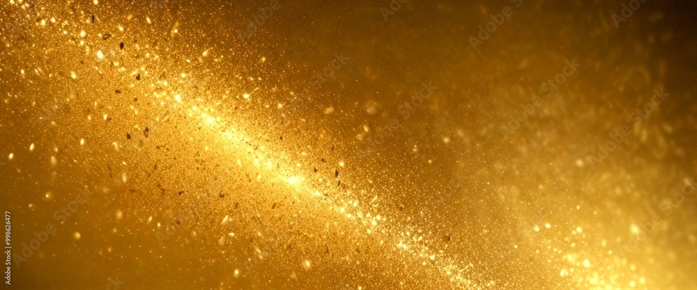 Aufkleber a close-up view golden glittering surface, with a diagonal line of small, numerous particles or specks of gold scattered across the frame