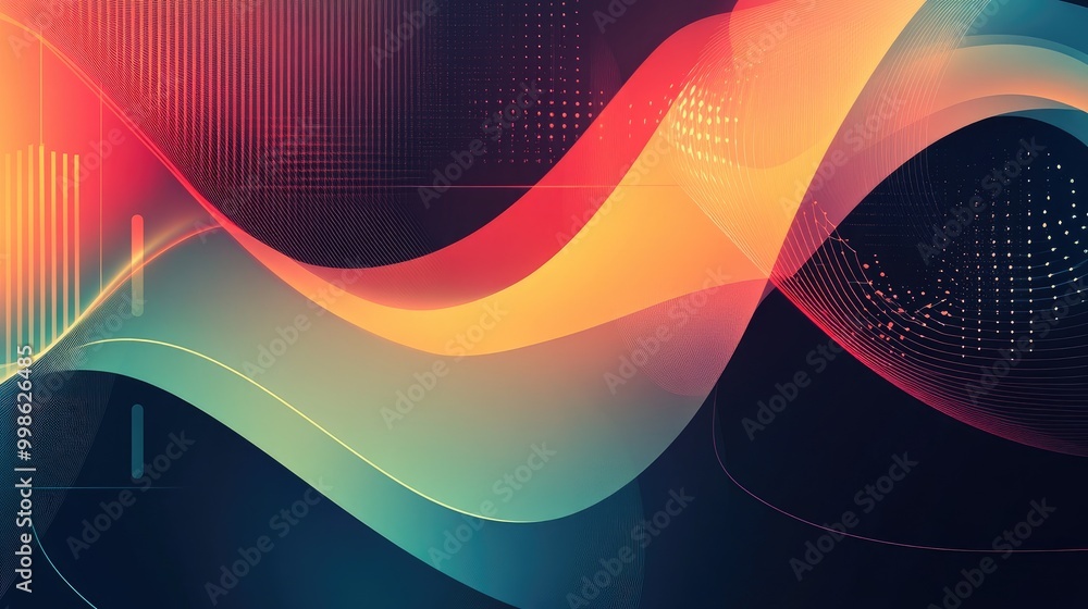 Poster abstract business background with overlapping digital shapes, subtle color gradients, and sleek line