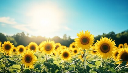 Obraz premium Sunflower Field. Sunflowers in Bloom. Sunflower Garden. Golden Hour Sunflowers. Sunny Sunflower Field.