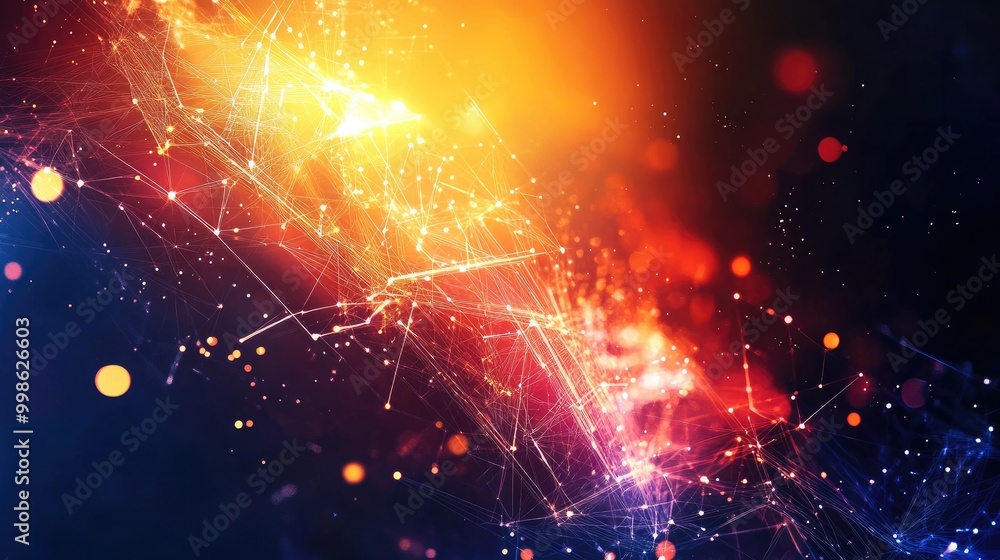 Poster abstract futuristic background with dynamic 3d geometric shapes and radiant light effects, creating 