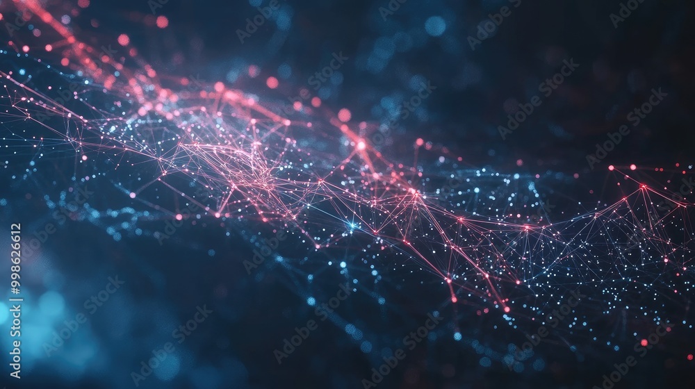 Poster abstract innovation background featuring bright interconnected lines and dots, representing futurist