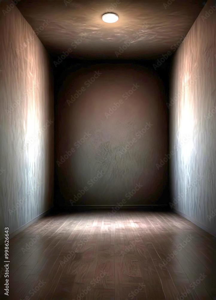Aufkleber A dimly lit, empty corridor with a single light source illuminating the center, creating a sense of depth and mystery