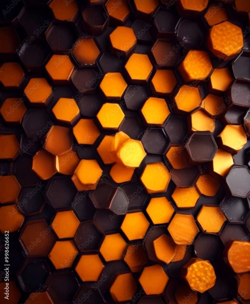 Aufkleber a close-up view honeycomb pattern, featuring a repeating hexagonal design in shades of orange and bl