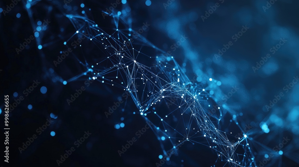 Poster abstract innovation background featuring bright interconnected lines and dots, representing futurist