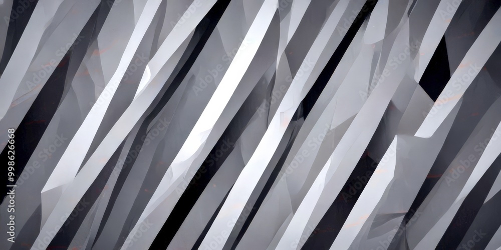 Poster a close-up view geometric pattern composed of intersecting diagonal lines in shades of gray and black, creating a sense of depth and movement