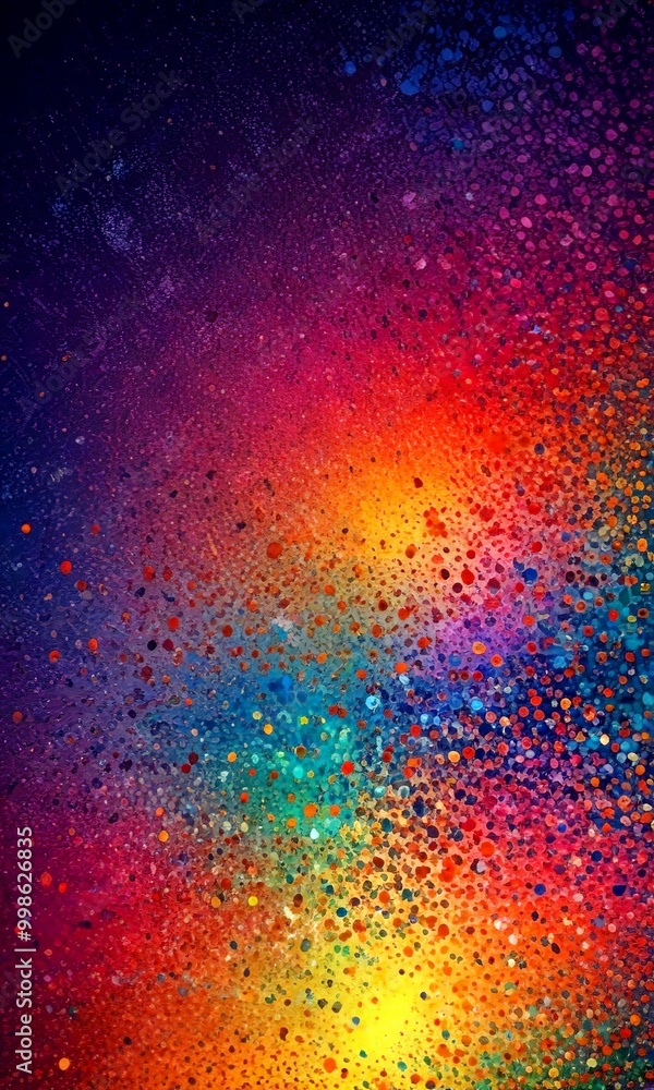 Poster a vibrant abstract composition of multicolored dots and splatters, creating a dynamic and visually striking pattern