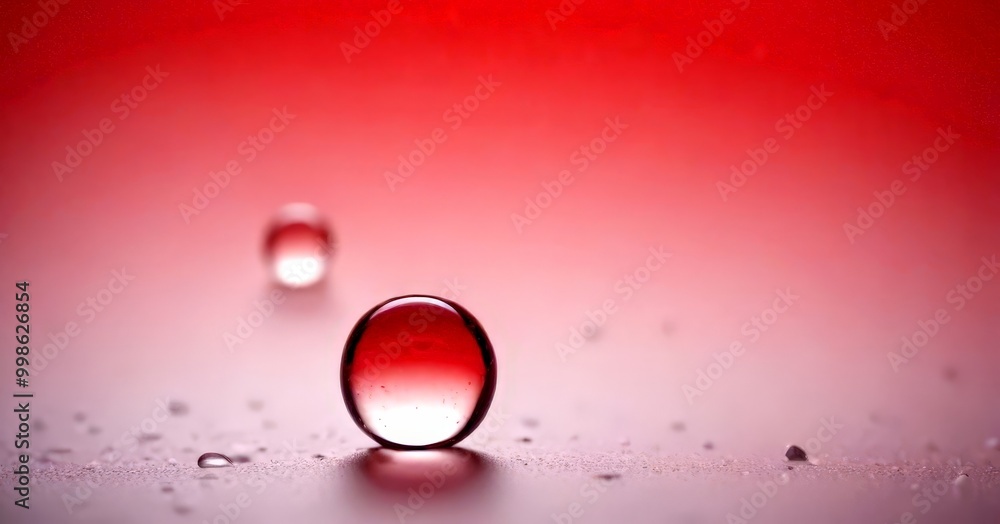 Poster two transparent spheres, one larger and one smaller, are positioned on a textured surface, with a gr