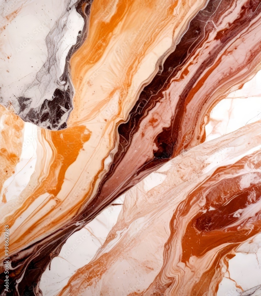 Poster a close-up view marble surface with a swirling pattern of light and dark brown hues, creating a sense of movement and depth