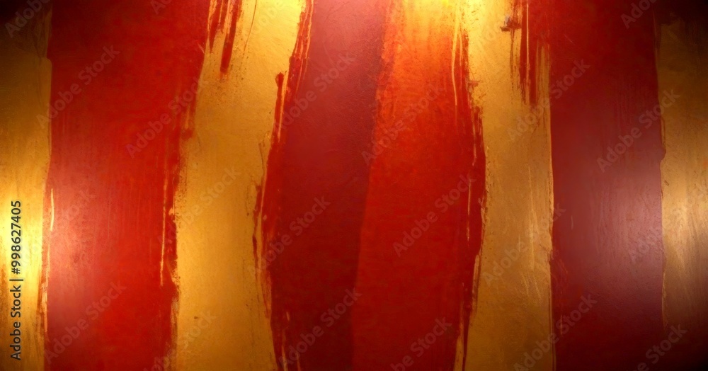 Poster a close-up view textured surface with vertical stripes in red, gold, and yellow, creating a dynamic and layered visual effect