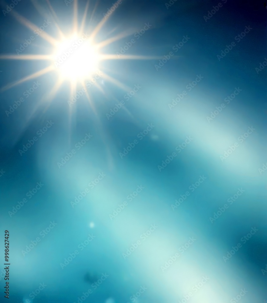 Poster the sun shines brightly in the clear blue sky, casting a warm glow and creating a lens flare effect