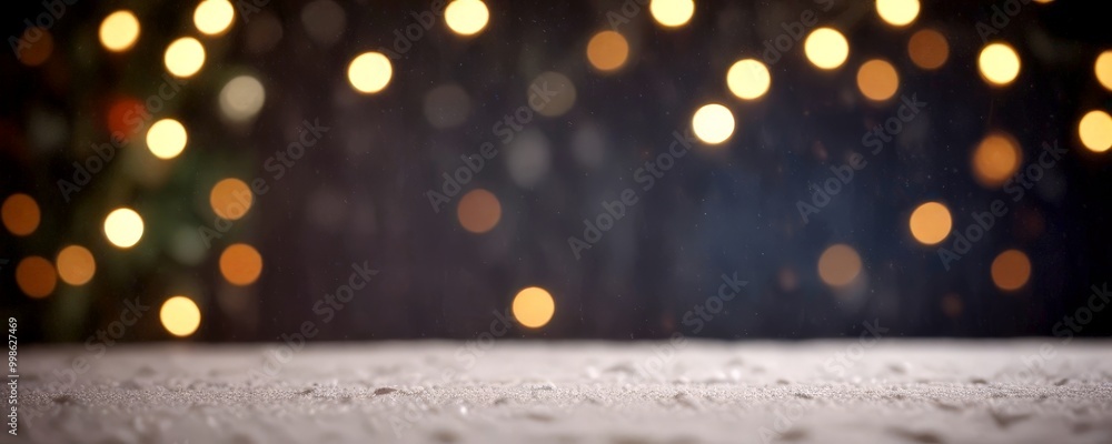 Fototapete a blurred snowy surface with scattered lights in the background, creating a bokeh effect