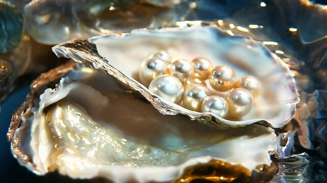 Natural pearls inside the oyster shell, Pearls in an oyster shell	