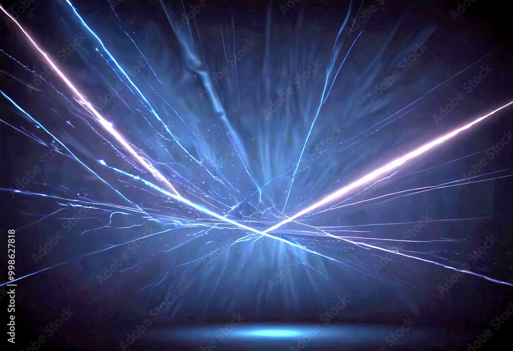 Leinwandbilder a dark, abstract background with a striking contrast of blue and white lines and beams of light, cre