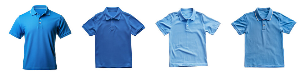 Blue short sleeve Polo t-shirt mockup set  isolated on transparent or white background	
 