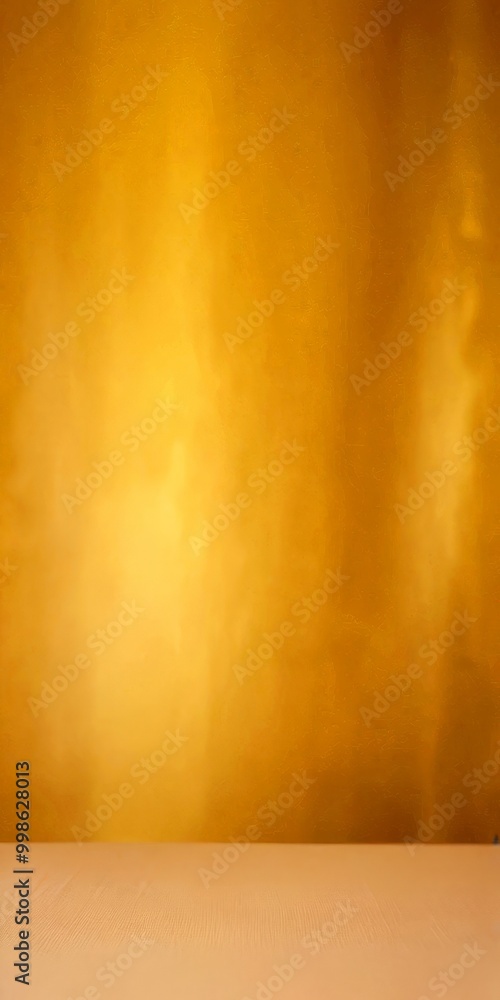 Poster a blurred golden background with a flat, light brown surface in the foreground