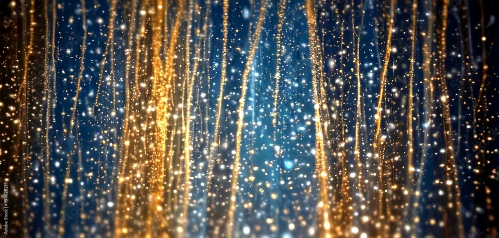 Aufkleber a dark background with a pattern of gold and white lights, creating a sense of depth and movement