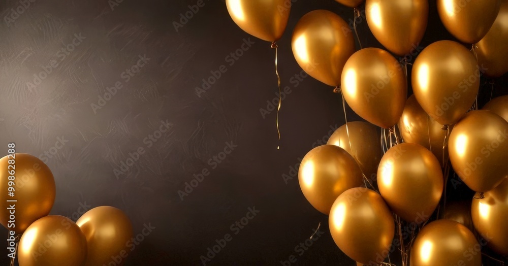 Poster a cluster of gold balloons floats against a dark background, creating a festive and celebratory atmo