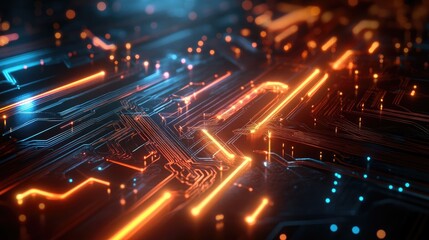 Obraz premium Beautiful abstract technology background with flowing light trails, geometric shapes, and glowing circuit board patterns for a futuristic feel