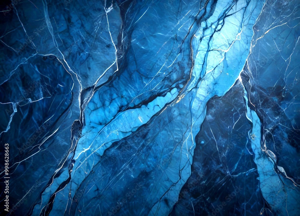 Aufkleber a close-up view marble surface with a dark blue hue, featuring a complex pattern of white and blue l
