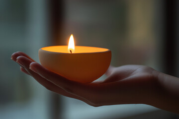 A diya lamp burning softly in a person's hand Dussehra Diwali