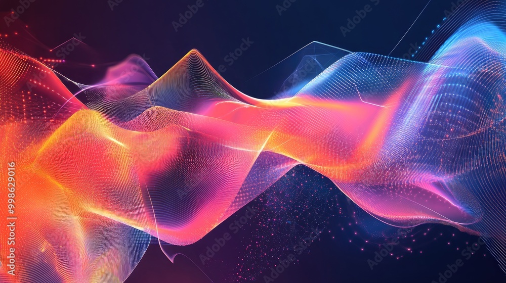 Poster dynamic abstract innovation background with bright, futuristic colors and geometric patterns, repres