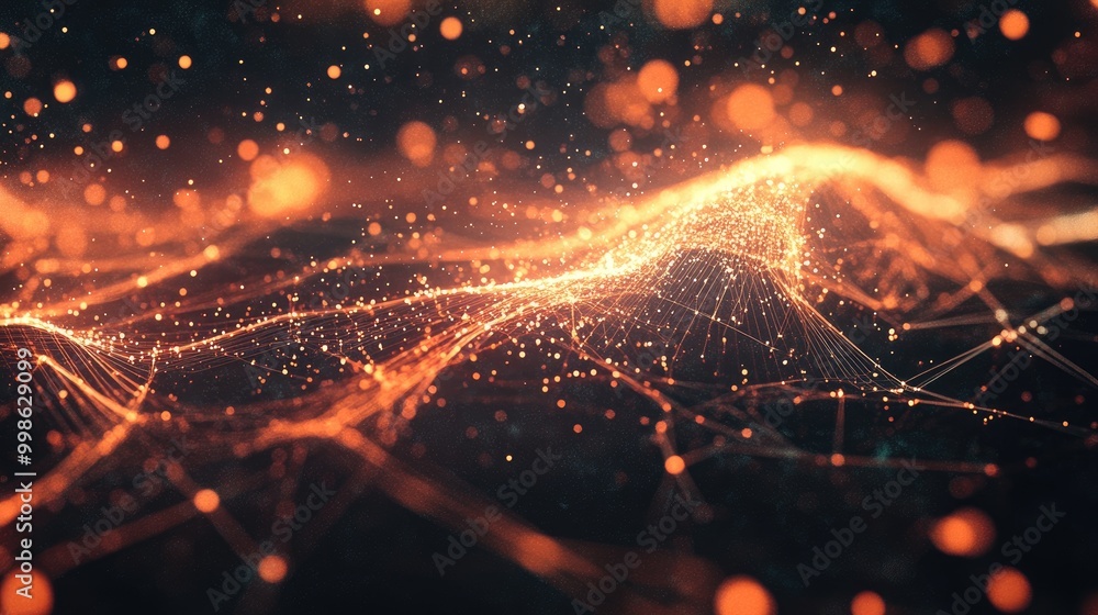 Poster dynamic abstract technology background featuring bright digital lines, interconnected nodes, and glo