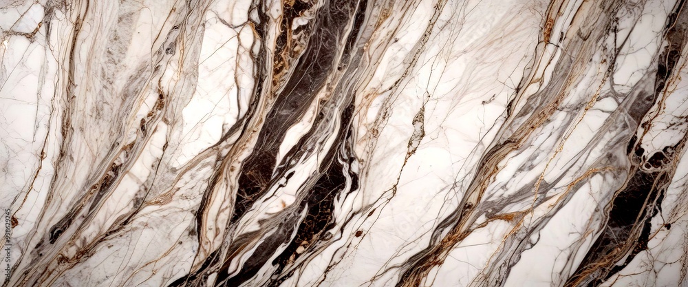 Poster a close-up view marble surface with a striking pattern of dark and light gray swirls and lines, crea