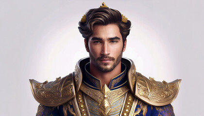 Handsome young man in a medieval king's costume, portrait, fantasy illustration