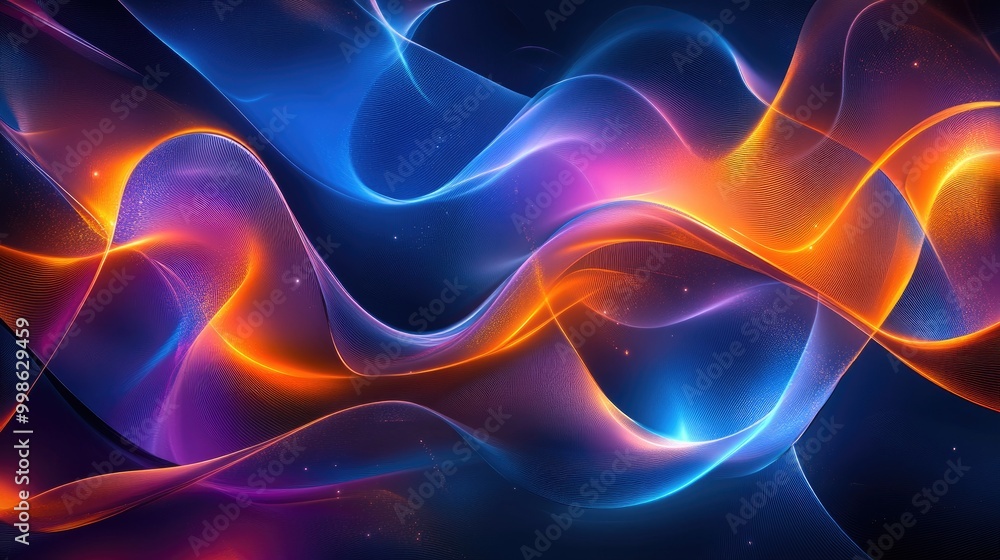 Poster stunning abstract background with vibrant waves and glowing elements, symbolizing the flow of innova