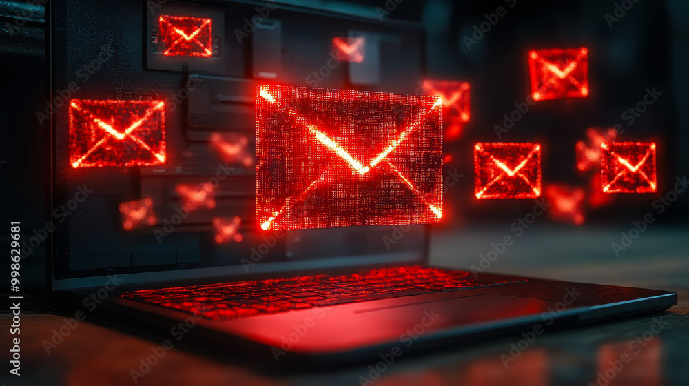 Poster email security alert: spam and virus warning with notifications and junk mail compromise, internet c