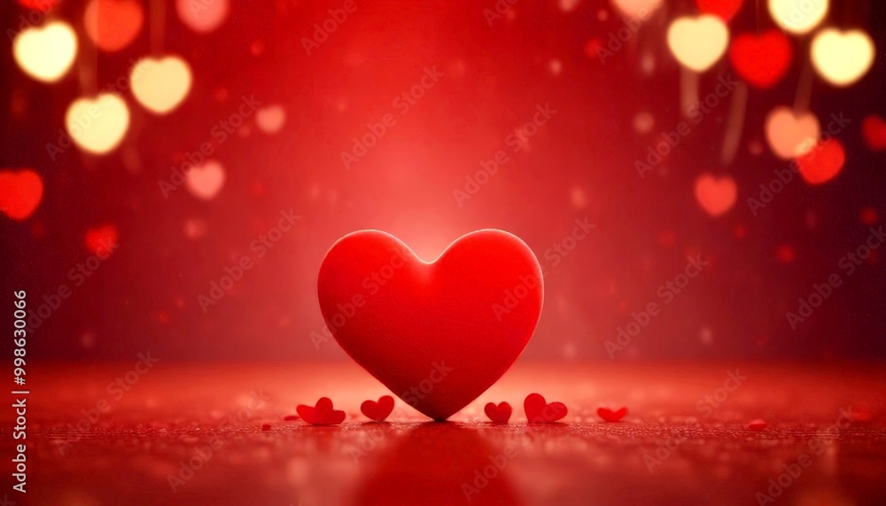 Poster a red heart-shaped object stands out against a backdrop of red and white heart-shaped lights, with s