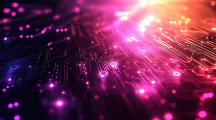 Obraz premium Stunning abstract computer technology background with glowing circuit patterns, vibrant waveforms, and subtle light effects, perfect for tech visuals