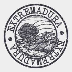 Obraz premium Extremadura Stamp Postal. Silhouette Seal. Passport Round Design. Vector Icon. Design Retro Travel. National Symbol. 