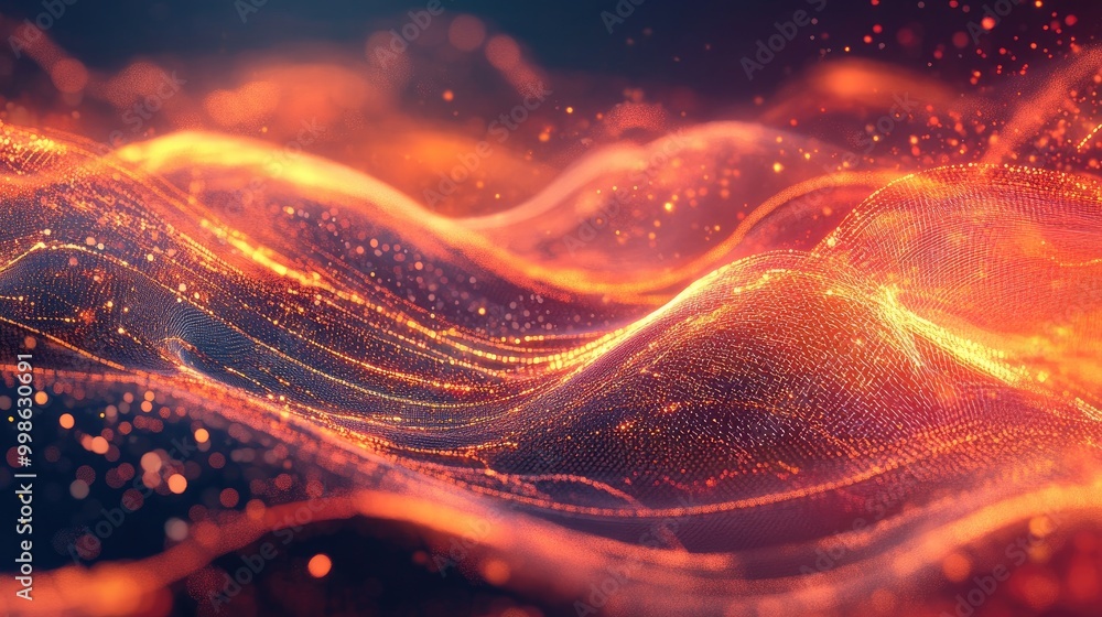 Poster stunning abstract technology computer background featuring smooth digital waves, glowing particles, 