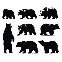 black silhouette brown bear set vector with white background